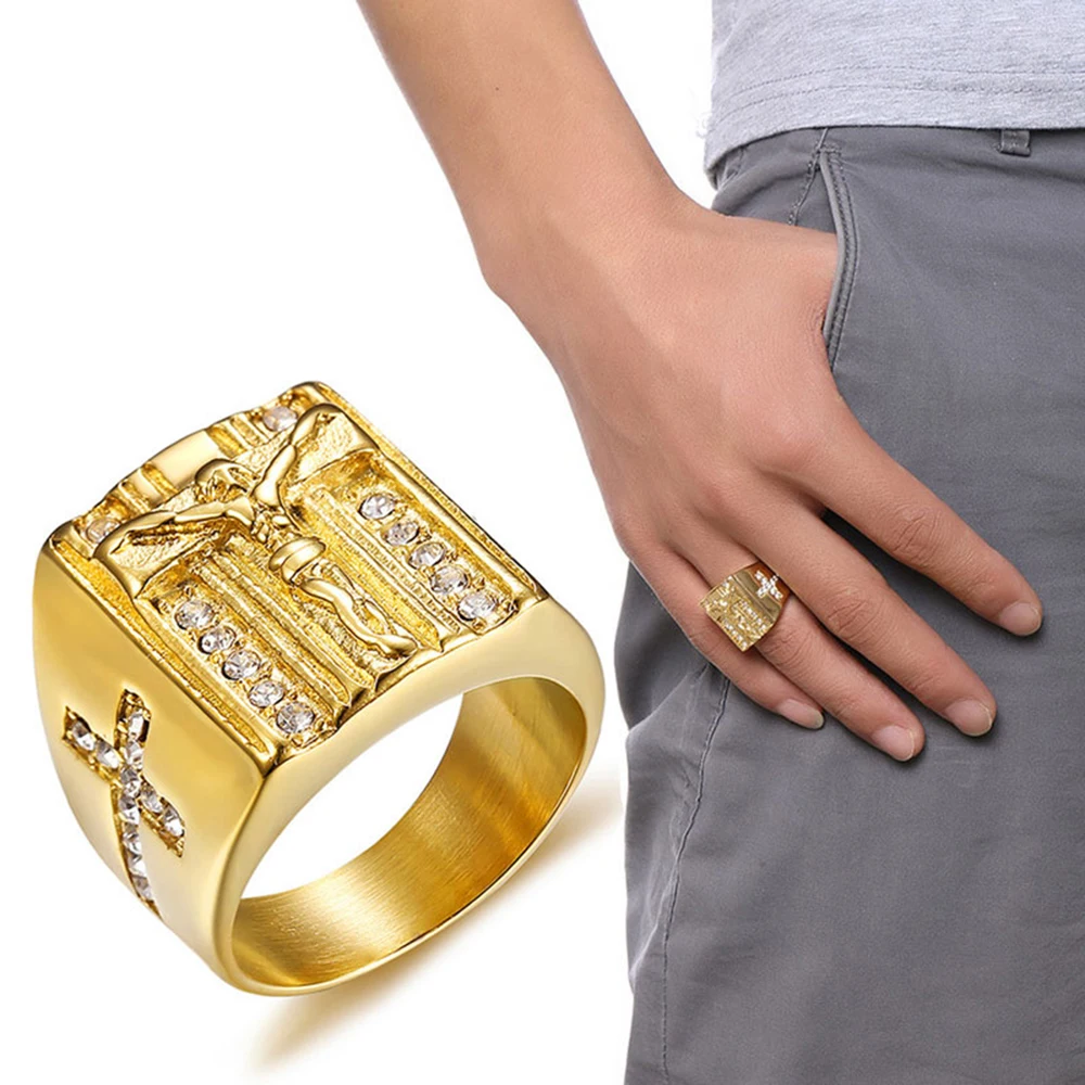 Shengmei креативное винтажное Золотое кольцо из сплава высокого качества в виде Креста Иисуса для мужчин, модные мужские ювелирные изделия, подарки Bague Homme SP314