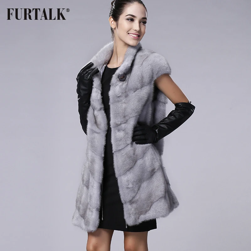 FURTALK 100% Настоящее Жилетка Норки Длинные Зимы Женщин Меховой Жилет Высокое