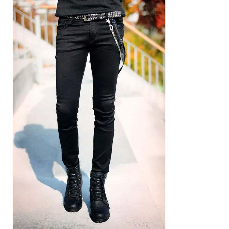 Мужские облегающие джинсы в стиле панк, крутые супер обтягивающие штаны с цепочкой для мужчин