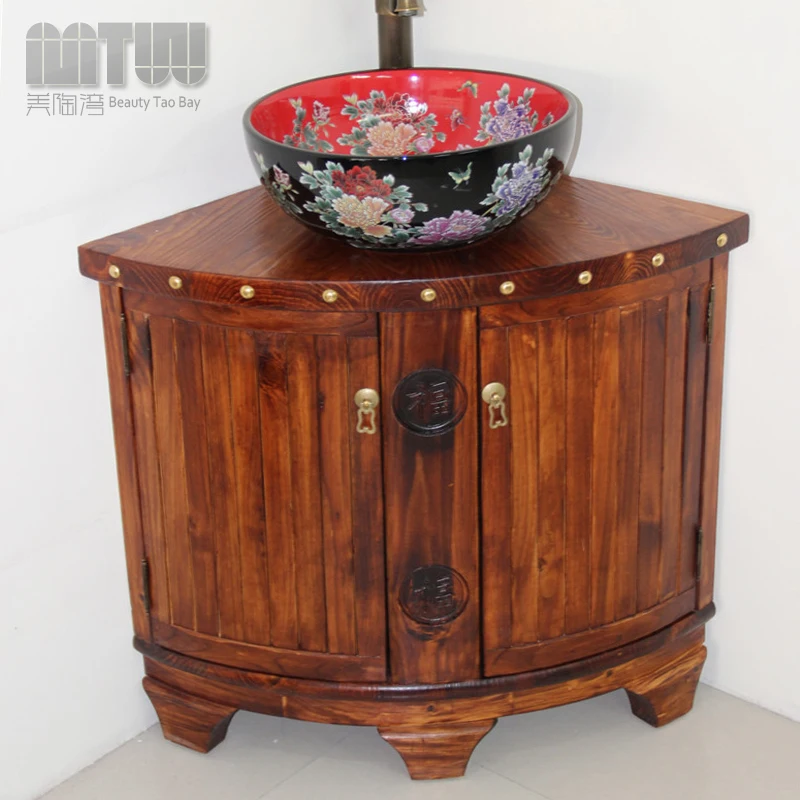 Mtw Pine Wood Bathroom Cabinet Chinese Neo Classical Wash Basin