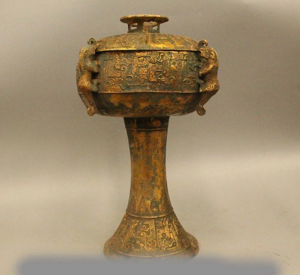 

17" Ancient Chinese Dynasty Palace Bronze Gild Animal Water Wine Pot Vase Burner