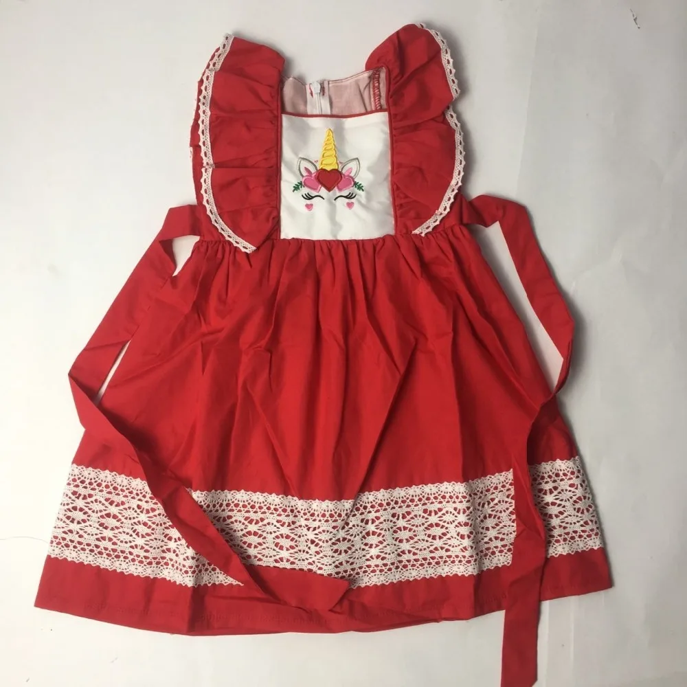 

Puresun New Fashion Baby Girl dress Unicorn Red Dress Summer Clothes Zipper Outfit With Belt Toddler Clothing Boutique Dress