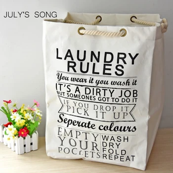 

JULY'S SONG Large Folding Rope Dirty Clothes Toy Storage Bag Laundry Basket Office Home Organizer Cotton Linen Shoper Bag Holder