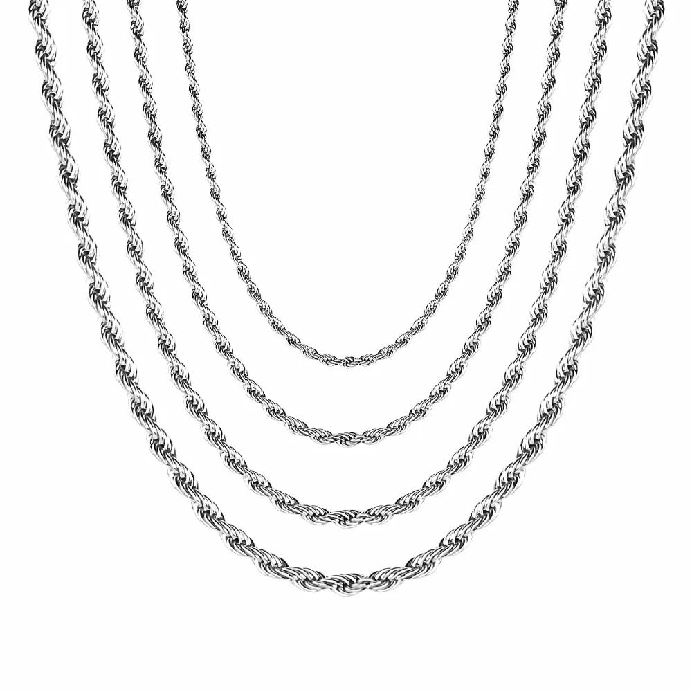 Luxukissids 2 мм/3 мм/4 мм/5 мм Высокое качество 316L нержавеющая сталь твист Сингапур цепи ожерелья веревочные ожерелья золото/серебро цепи