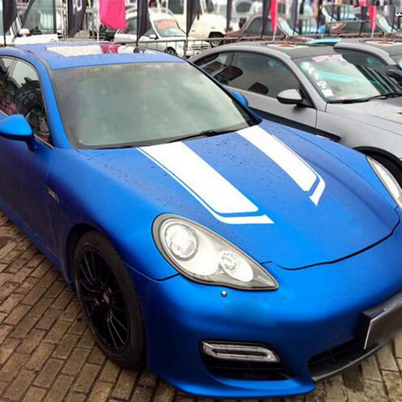 Car Sticker Pair Car WhiteBlue Racing stripe Sport Hood Decal Vinyl Auto Bonnet sticker top Quality Fashion car-styling sticker (8)