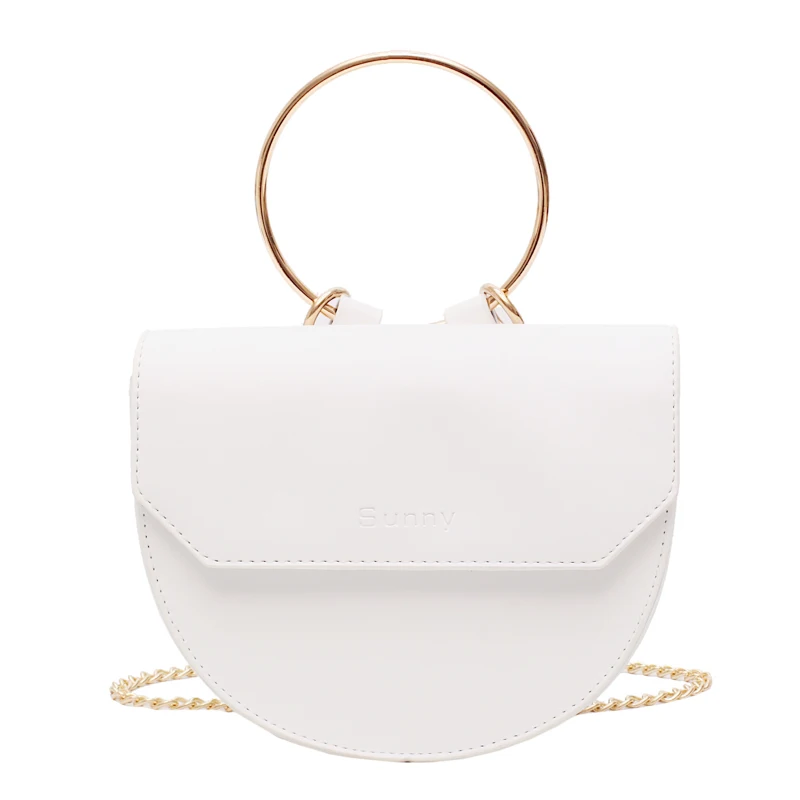 

2019 Luxury Handbags Women Bags Designer PU Leather Ring Half Moon Messenger Shoulder Crossbody Bag For Women White sac a main