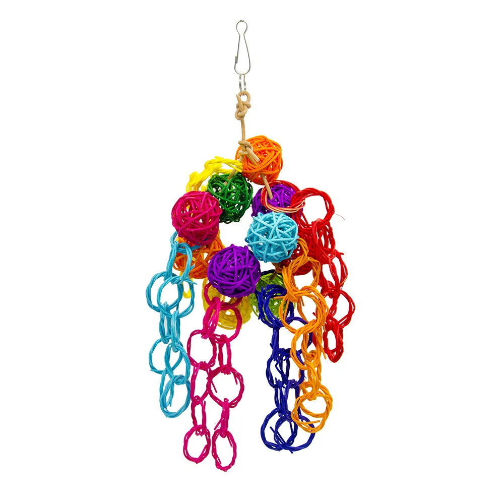 

1PCS Parrot Bite Toy Bird Toy Color Rattan Ball Leather Rope Circle String Rattan Ring