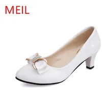 MEIL Woman high heel pumps office nude shoes 2018 Pointed Toe Patent Leather red white women wedding ladies shoes bride heels