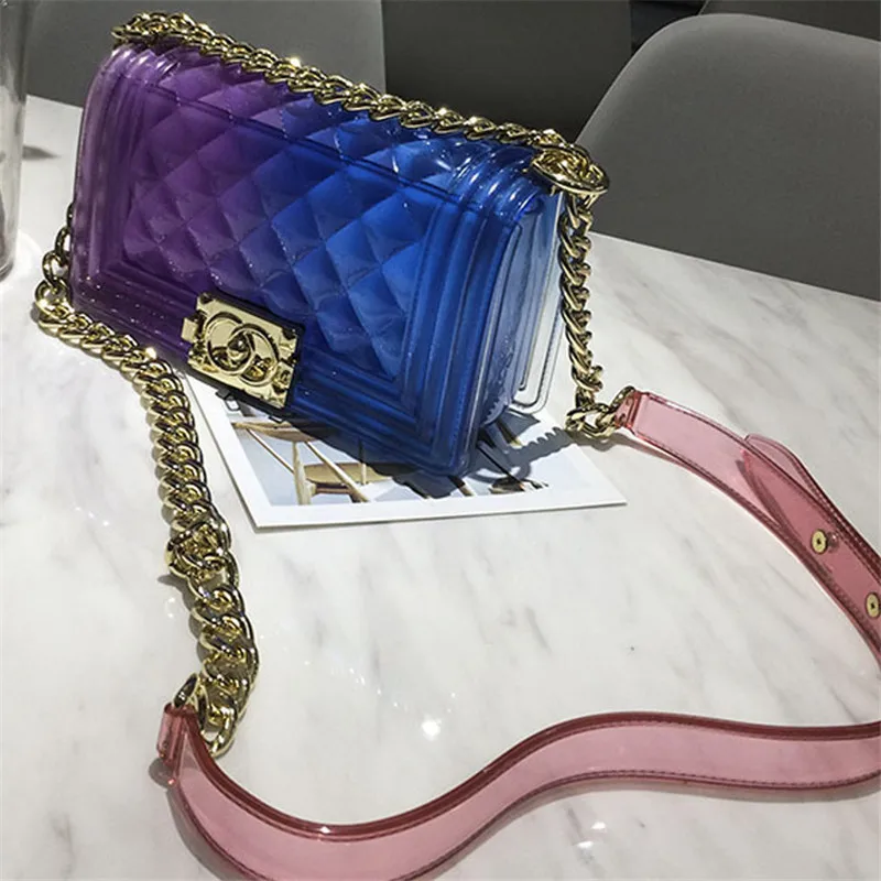 

gradually changing color Plaid Jelly Bag Gradient Candy Color Crossbody Bags Designed Ladies Shoulder Chain Messenger Bag