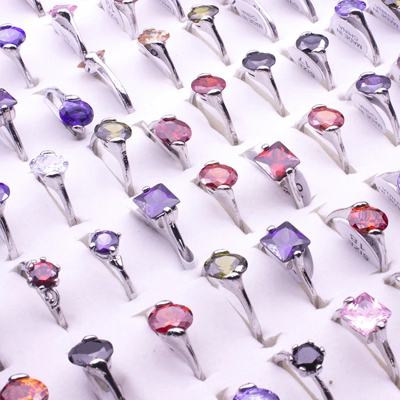 

20 Pcs/lot Cute Style Round Square Crystal Ring for Women Punk Water Drop Vintage Rings Jewelry WholeSale