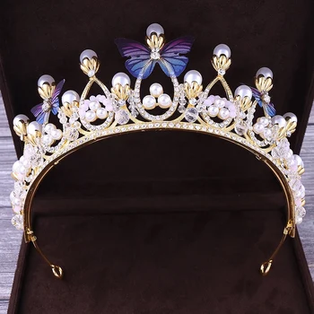 

Vintage Classic Wedding Crystal Rhinestone Crown Bridal Tiara Hair Accessory Inlaid Pearl Headdress