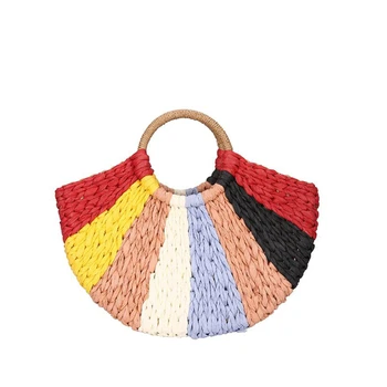 

2019 Korean Women's Handmade Woven Straw Bag Round Handle handbag Summer Large-Capacity fashion Causal Summer Beach tote bag