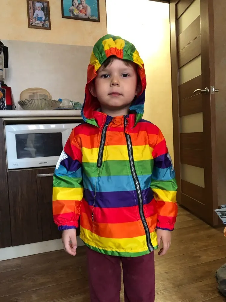 Baby Girl Jacket Boy Hooded Coat Sunscreen Clothes Rainbow Stripe Jacket Baby Boy Long Sleeves Spring And Autumn Kids Clothes