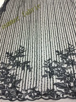 

Latest design French Lace Fabric best Quality embroidered African Tulle Lace Fabric with beads For Wedding