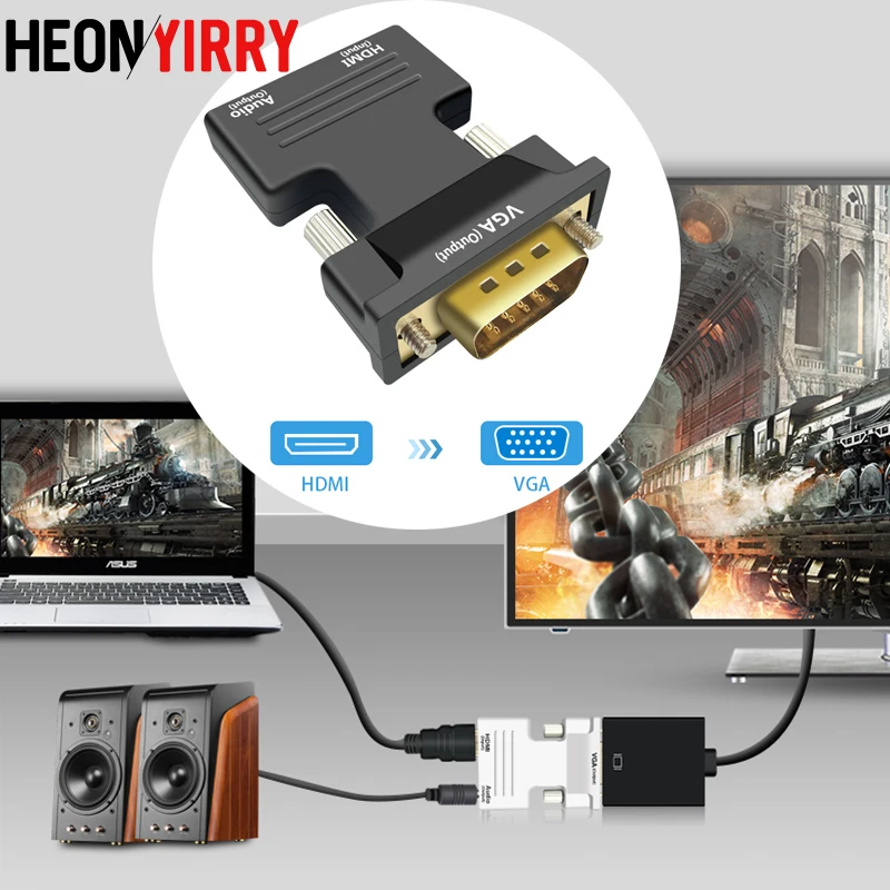 

1080P HDMI to VGA Adapter Male to Female Digital To Analog Audio Video Converter Cable for PC Laptop TV Box Projector