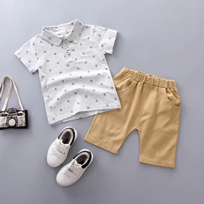 DIMUSI/комплект летней одежды для мальчиков, хлопковые комплекты одежды для малышей с принтом якоря, Детские футболки+ шорты, детская одежда из 2 предметов, EA058 - Цвет: Grey