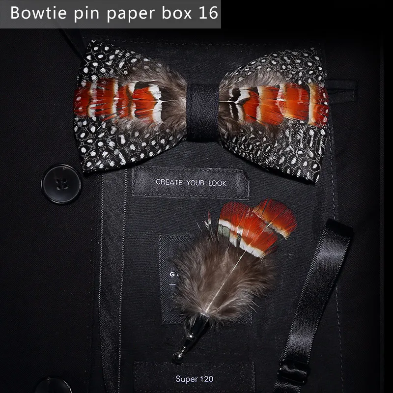 paper box 16 JEMYGINS, дизайн, галстук-бабочка, перо, бант, изысканная ручная работа, Мужская брошь для галстука-бабочки, деревянная булавка, подарочный набор, Свадебная вечеринка - Цвет: paper box 16