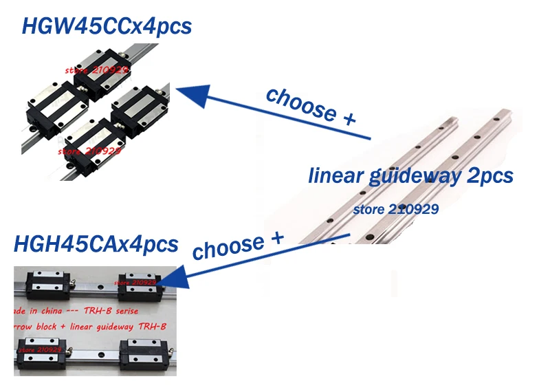 L1500mmx2pcs линейной рельсы + блок 4 шт. (HGH45CA или HGW45CC)|Линейные направляющие| |