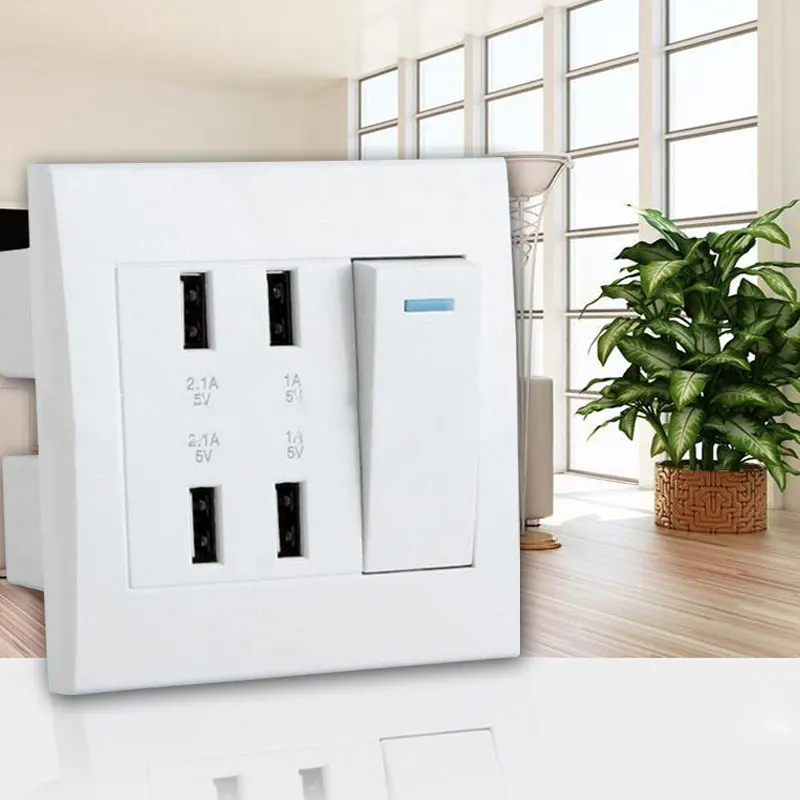 10A 4 Ports USB Wall Mounted Socket Intelligent Charger Plate Panel