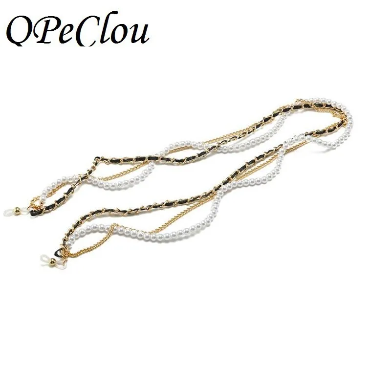 QPeClou Новая роскошная жемчужная цепочка для очков для женщин модная металлическая цепочка для солнцезащитных очков - Цвет: Gold0744