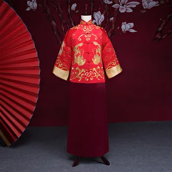

New arrival male cheongsam Chinese style costume the groom dress jacket long gown traditional Chinese wedding dress men