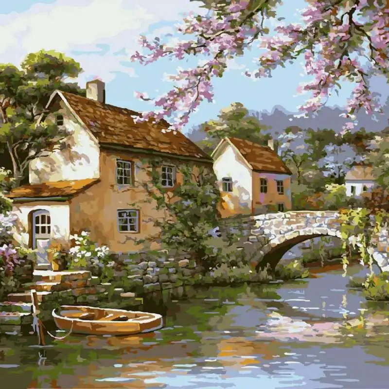

Pictures By Numbers On Canvas Drawing By Numbers Landscape Sale House DIY Painting By Numbers 40*50cm 16%