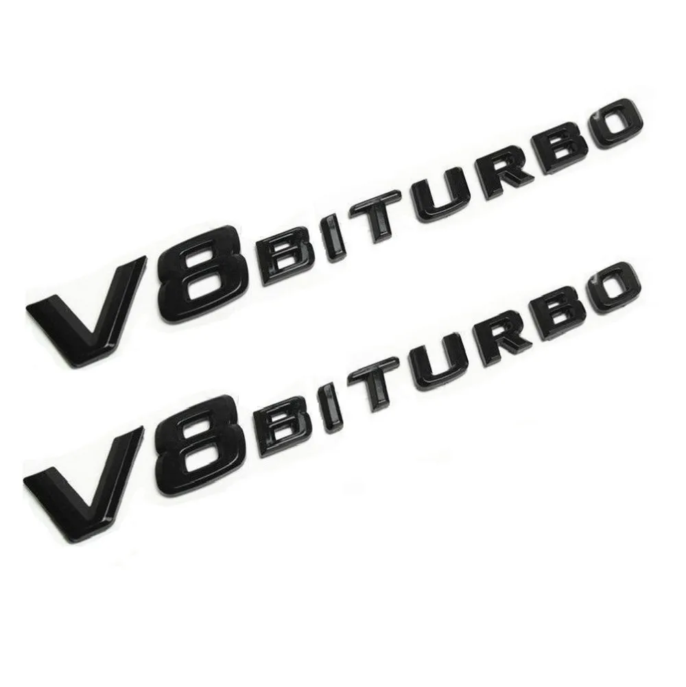 1 пара глянцевых черных наклеек V8 BITURBO пластиковые эмблемы для багажника