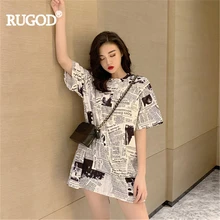 Женская футболка с короткими рукавами RUGOD модная длинная круглым