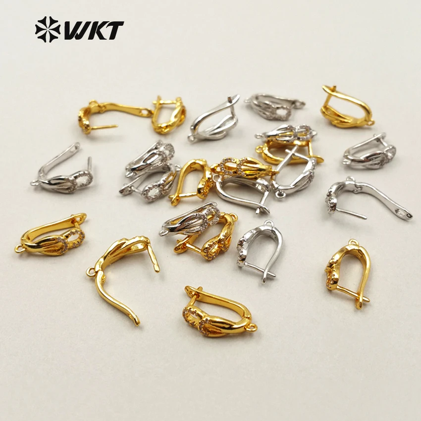 

JF261 WKT New Design Simple Style Clip Earring Finding With Tiny CZ Micro Pave And Best Gold Color Electroplated Earring Finding