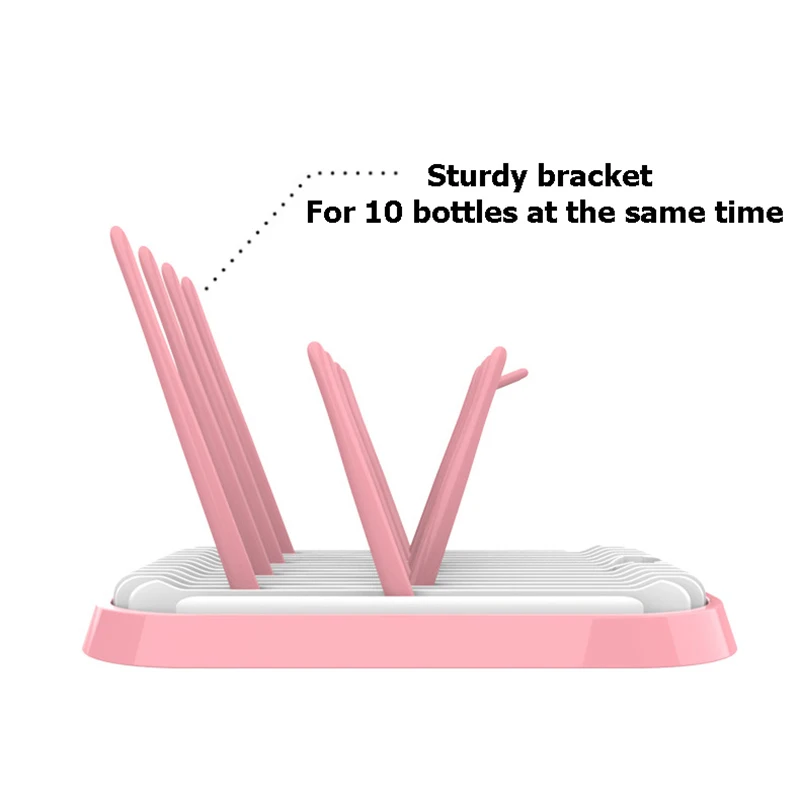 Baby Bottle Drier Foldable Toddler Pacifier Nipple Drying Rack 10 Footholds Newborn Water Collect Groove Kettle Brush BB3101 (5)