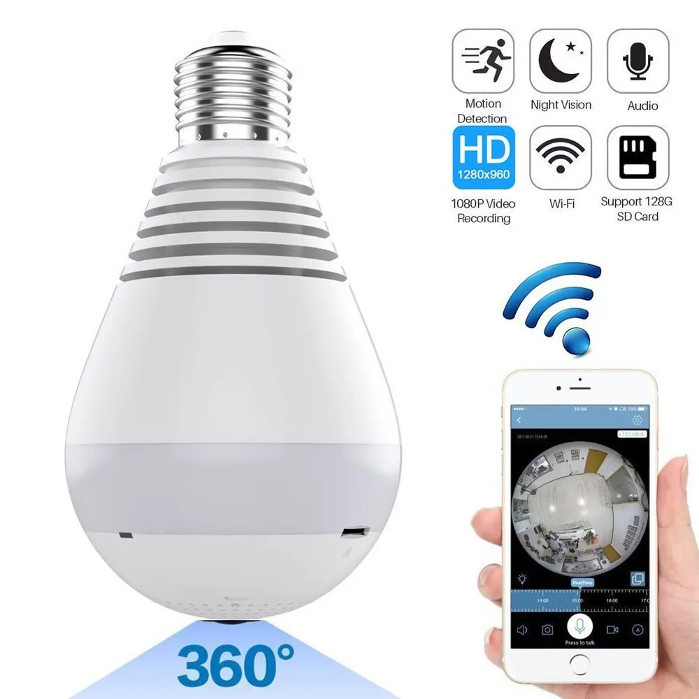 1080P WiFi IP Camera Bulb Wireless HD Home Security Camera Panoramic