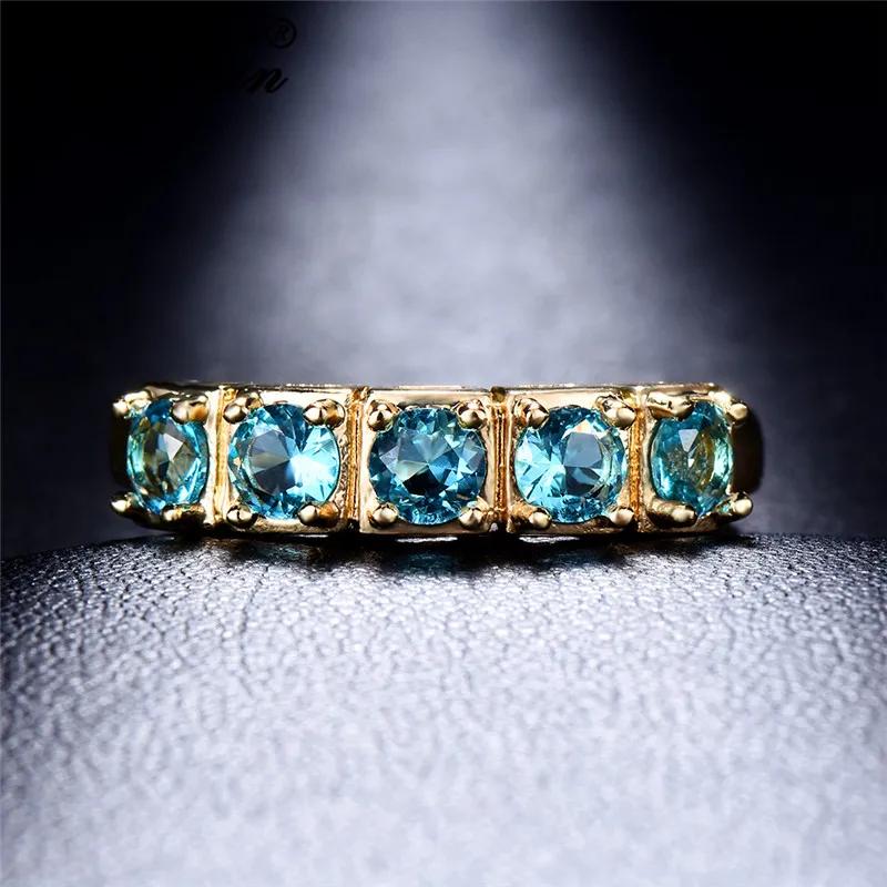 Милое женское кольцо с белым океаническим синим камнем, с кристаллом, Цирконом, 14 к, желтое золото, обручальные кольца для женщин, роскошное обручальное кольцо
