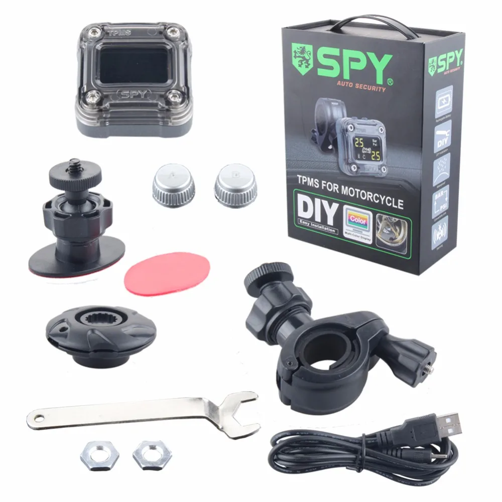 Original SPY motorcycle tire pressure monitoring system wireless external TPMS sensor, LCD display 0-3.5 Bar PSI