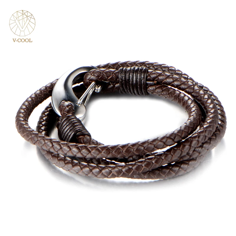 VCOOL multilayer leather wrap men bracelets classical religious pu leather with high polished