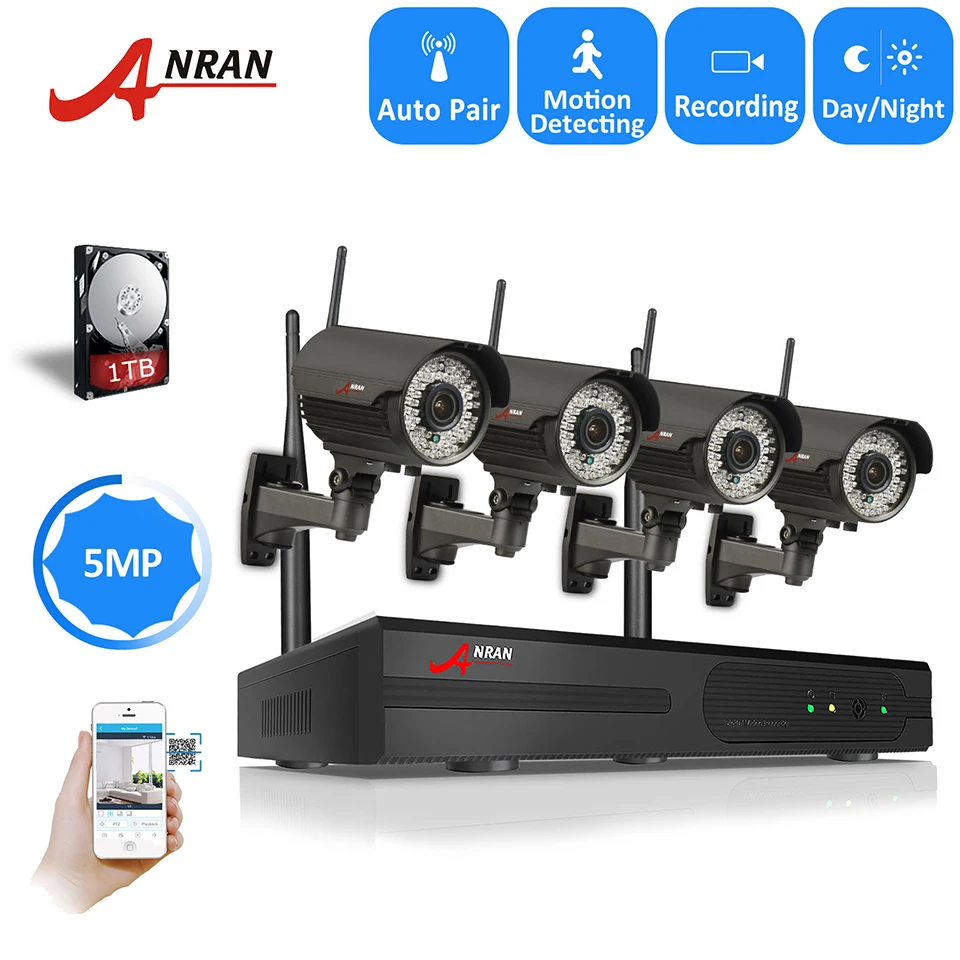 ANRAN 1944 P CCTV Системы 5.0MP Full HD H.265 78IR светодиоды на открытом воздухе