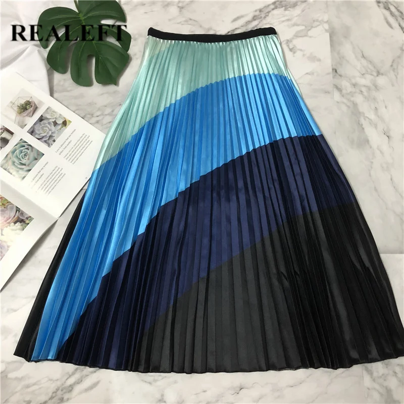 REALEFT Новое поступление женские модные элегантные длинные юбки весна лето Тюль в полоску с принтом Макси плиссированные юбки для женщин s