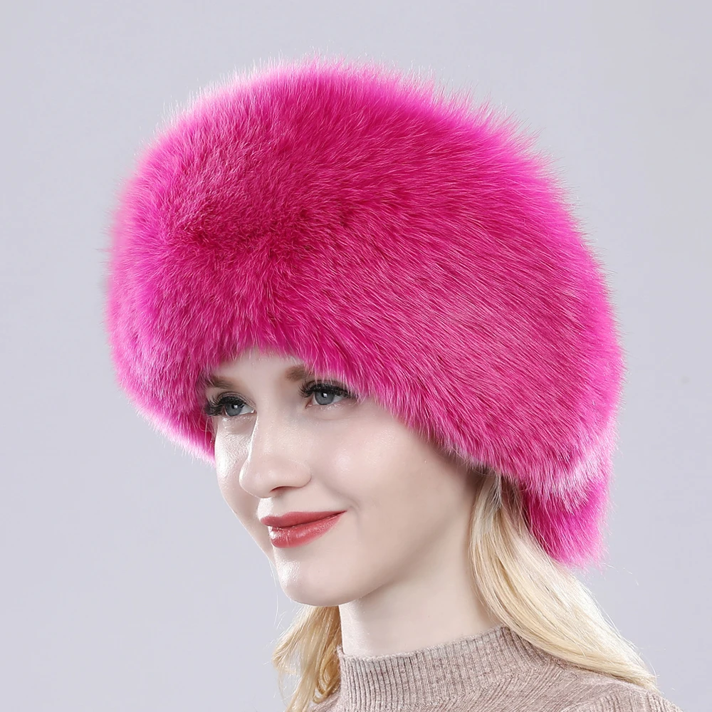 New Style Fashin Girl Genuine Fox Fur Hat Warm Soft Natural Fox Fur Bomber Caps Lady Luxurious Quality Real Fox Fur Hats