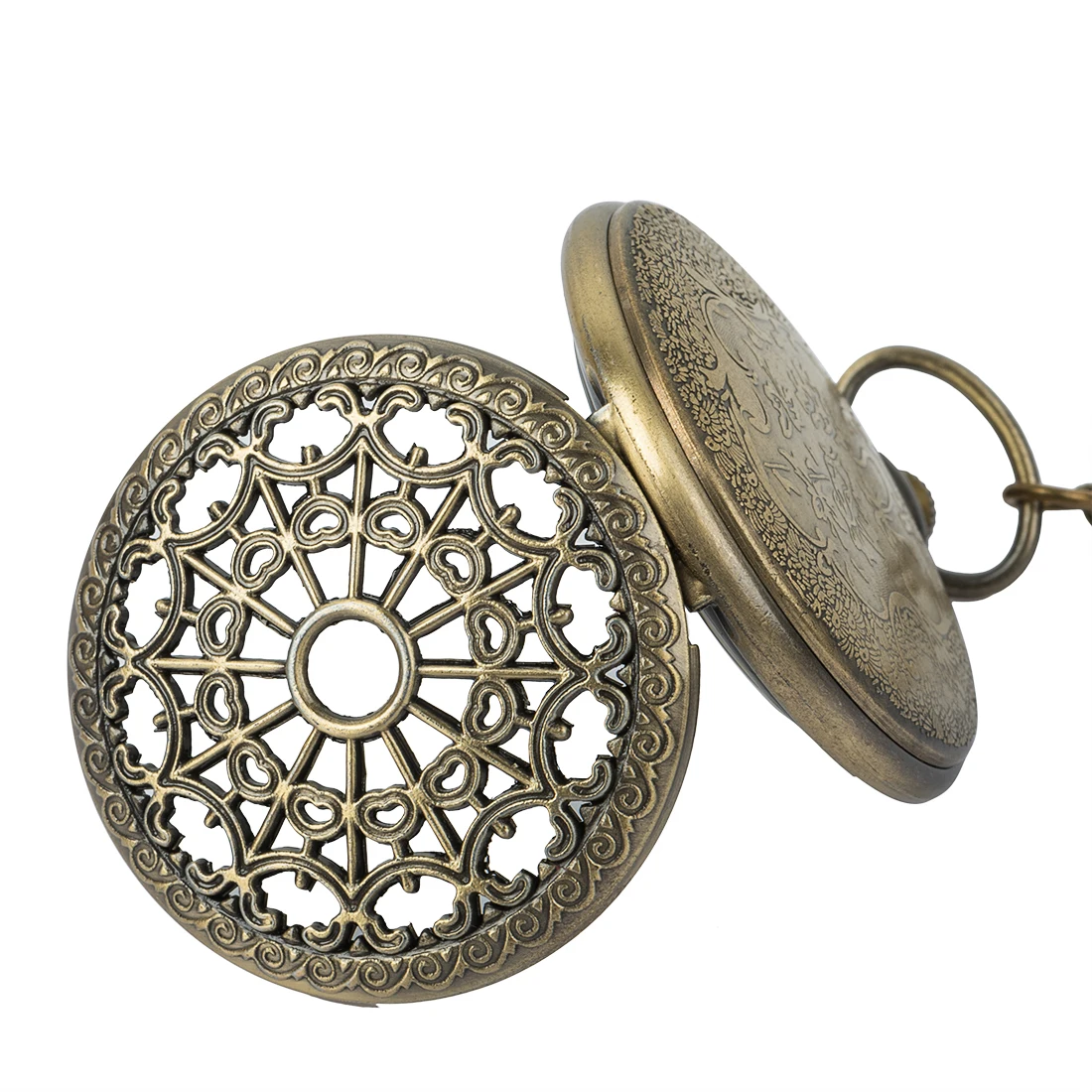

Retro Vintage Red Copper Pendant Vintage Pocket Watch Spider Web Hollow Mechanical Watch