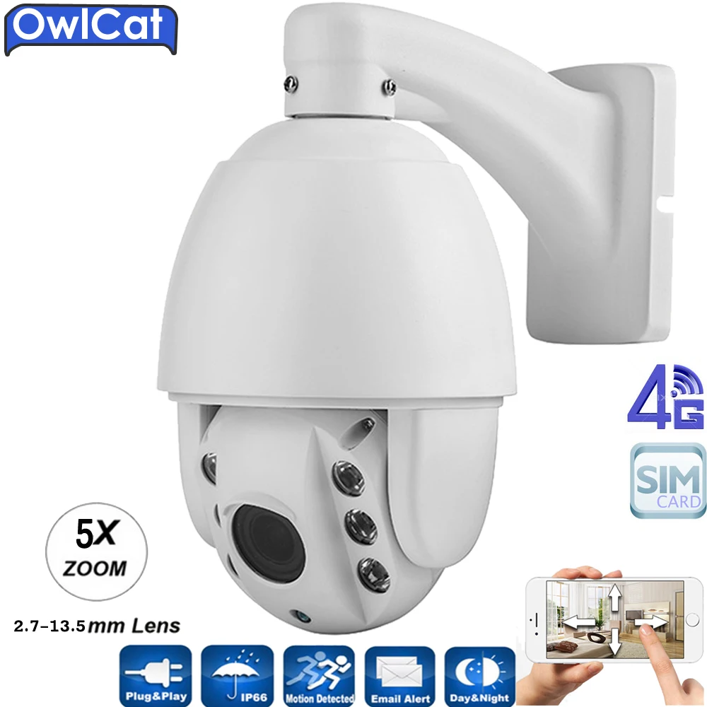 

OwlCat HD Outdoor PTZ Speed Dome 1080P 960P GSM 3G 4G SIM Card IP Camera 5X Optical Zoom SD Card Night Vision IR 60M P2P Camera