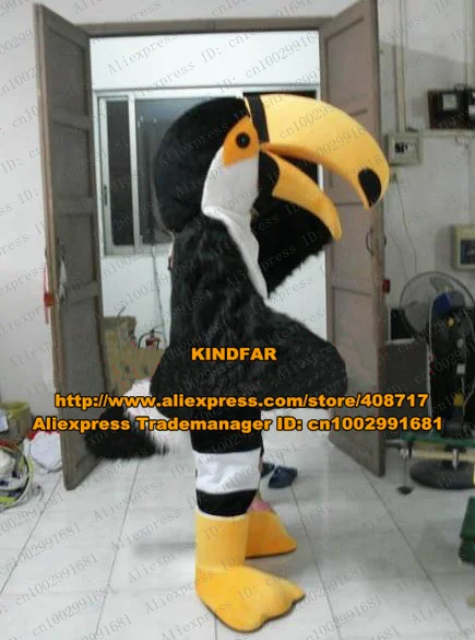 Vivid Black Bird Crow Raven Blackbird Turdus Merula Toco Toucan Hornbill Mascot Costume Cartoon Character Yellow Big Mouth ZZ608 |