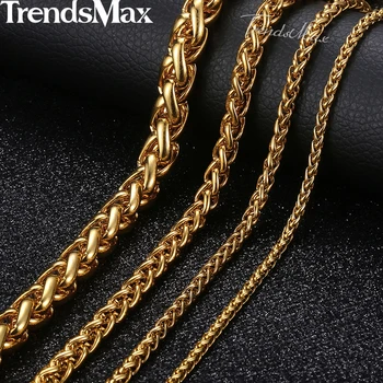 

Length 3-10mm Men's Necklace Stainless Steel Gold Round Spiga Wheat Chain Hip Hop Jewelry Necklace For Men KNM136