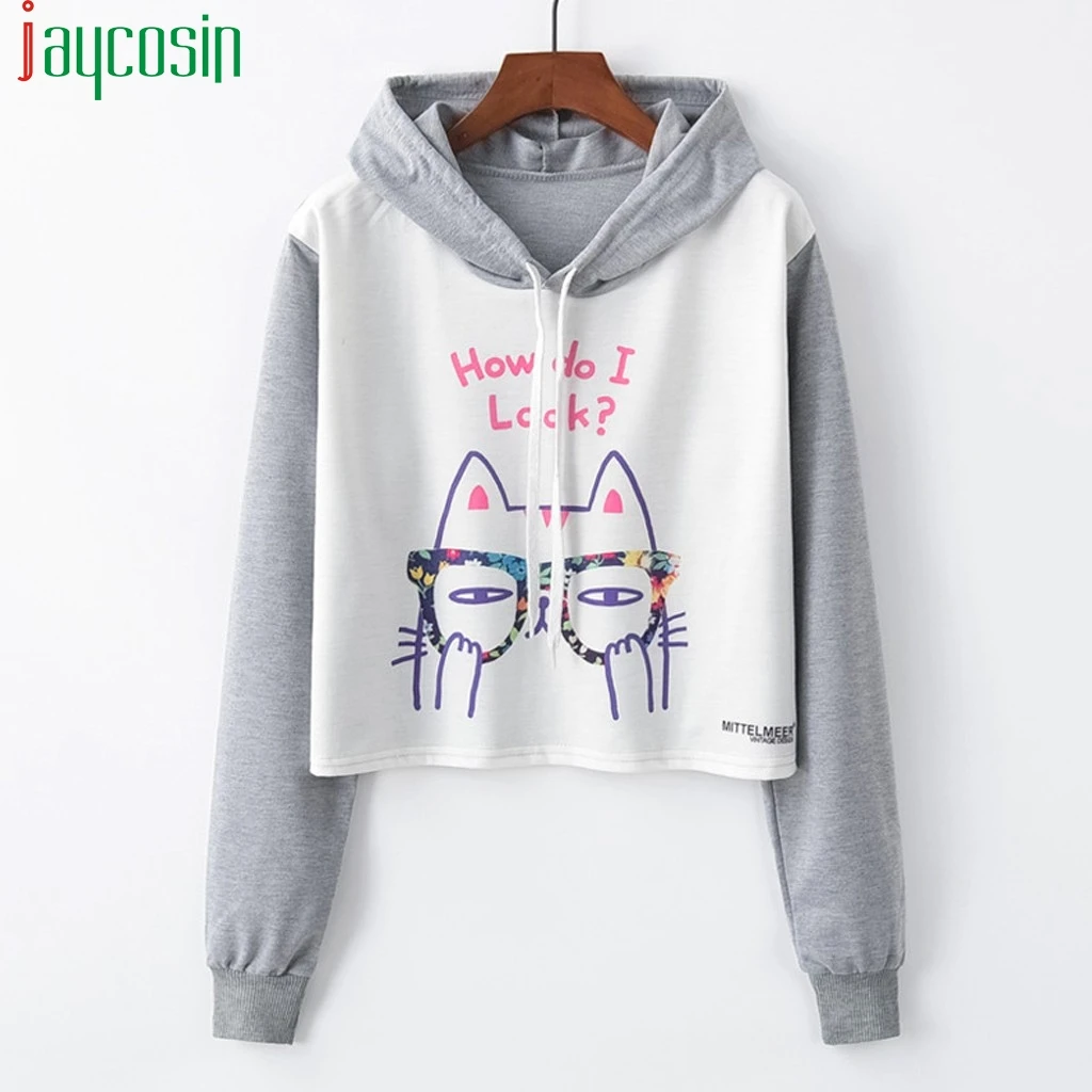 Women Cat Print Hoodie Plus Size Long Sleeve Hooded Sweatshirt Long Top