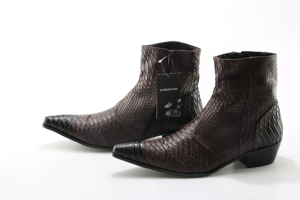 Zobairou Ботинки Челси мужские черные белые ковбойские сапоги мужские кожаные ботильоны из змеиной кожи мужская зимняя обувь мотоциклетная обувь - Цвет: as picture