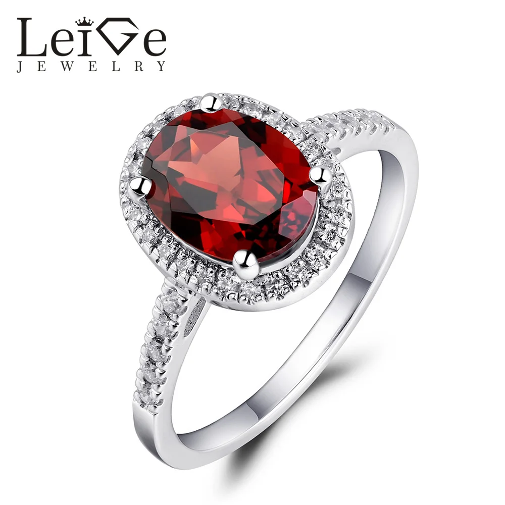 Leige Jewelry Silver Engagement Ring for Women Fine Jewelry Red