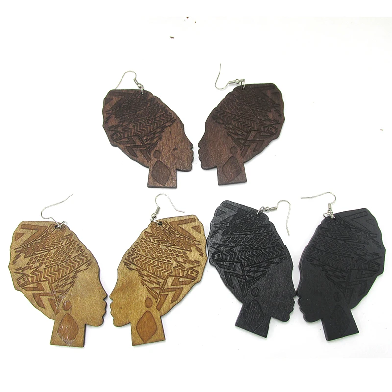 Бесплатная доставка деревянные серьги Nefertiti в форме головы 3 цвета|earrings|earrings c*c |