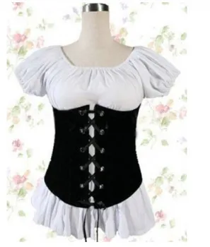 

2017 New Black White Cotton Lolita Shirt with lace daily wear lovely cotta corset close-fitting customize for plus size adults