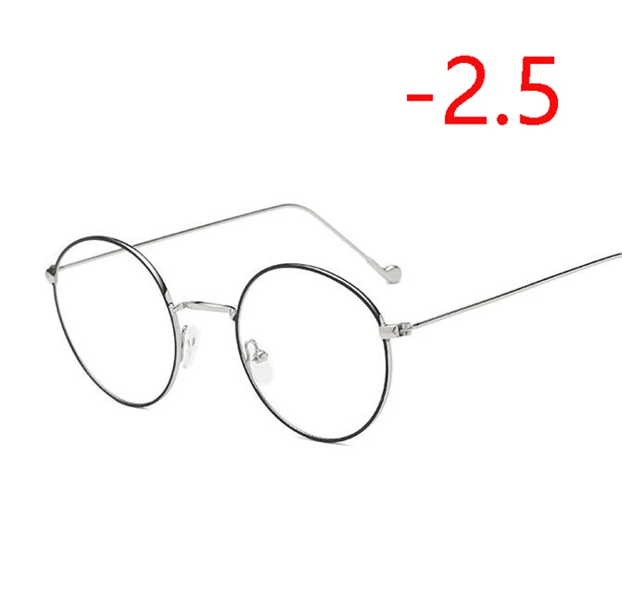 Круглые металлические женские очки оправа с градусом мужские ультралегкие готовые очки для близорукости-0,5-1,0-1,5-2,0-2,5-3,0-3,5-4,0 - Цвет оправы: Myopia 250