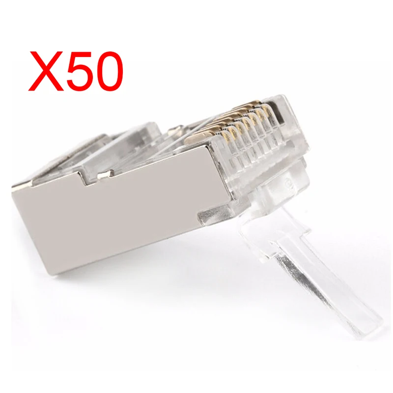 

50pcs RJ45 Cat6 Cat6a Shield Shielding Network Connectors Plug Terminals for Modem Cable Network Adapter Q99 -- WWO66