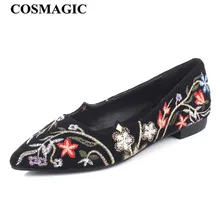COSMAGIC/Новинка; балетки из натуральной кожи на плоской подошве; коллекция года; сезон весна; Женские Черные слипоны с вышивкой; повседневные водонепроницаемые мокасины для вождения; лоферы