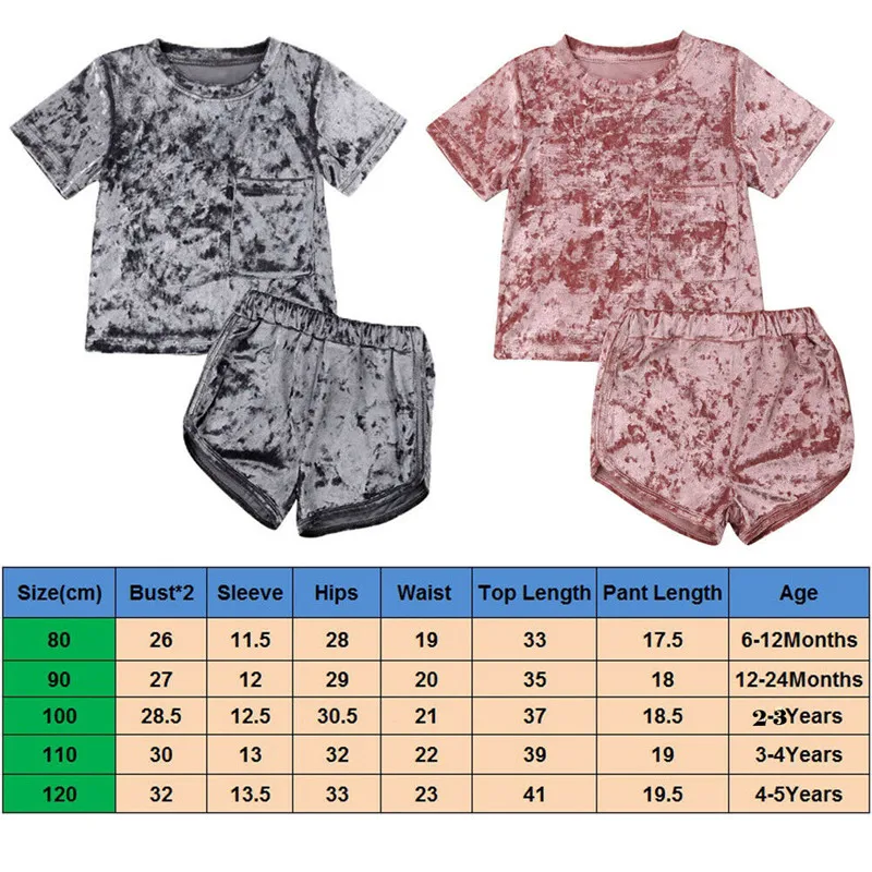 6M-5Y Kids Baby Girl Boy Velet Clothes Sets Summer Casual Solid 2Pcs Short Sleeve O-Neck Tops Elastic Waist Shorts Outfits